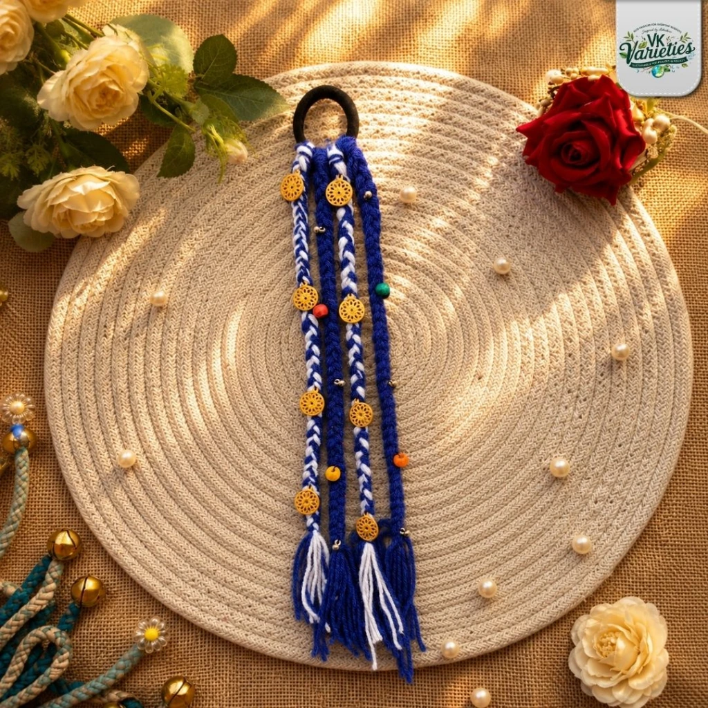 Vk Varieties Boho Style Braided Hair Tie Blue white.webp