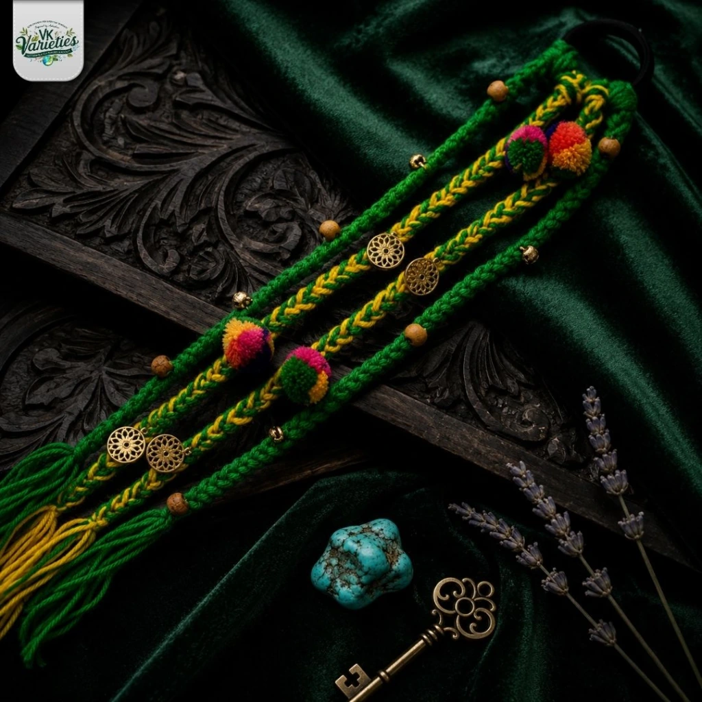 Vk Varieties Boho Style Braided Hair Tie green yellow.webp