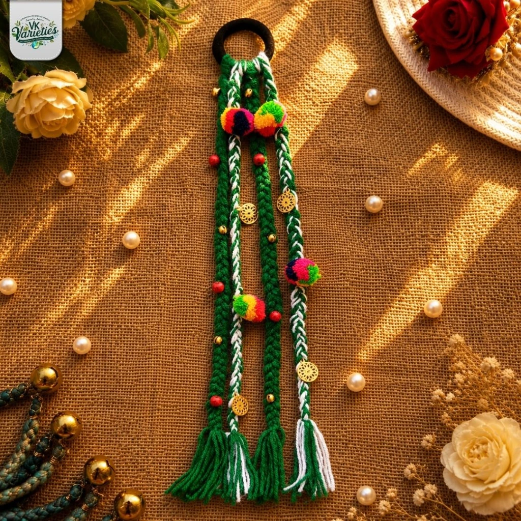 Vk Varieties Boho Style Braided Hair Tie green white.webp