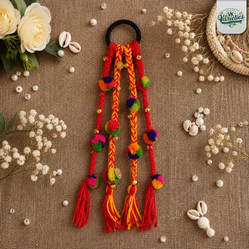 Vk Varieties Boho Style Braided Hair Tie red yellow.webp