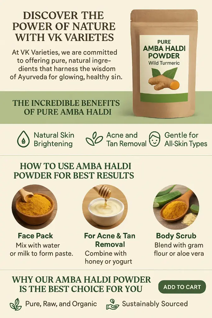 Pure Amba Haldi Powder | Wild Turmeric for Glowing Skin | Natural Herbal Haldi for Face Packs, Acne, Tan Removal & Skincare