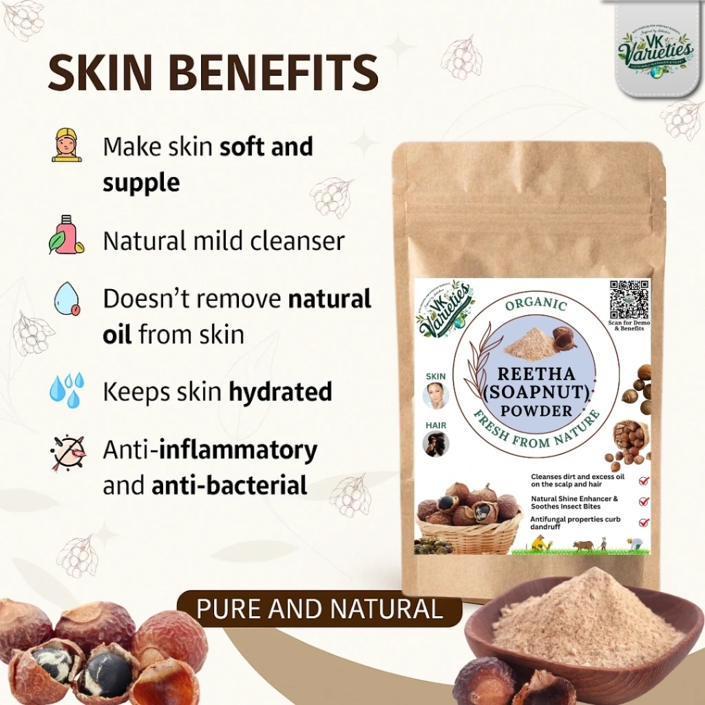 100% Natural Reetha Powder | Organic Soapnut Powder for Hair & Skin | Ayurvedic Hair Cleanser | Chemical-Free Shampoo Alternative | Reetha for Hair Growth & Scalp Care (60g)