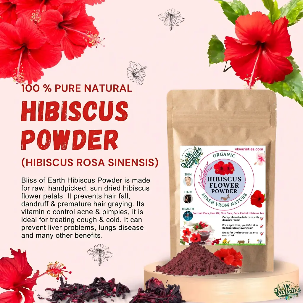 Organic Hibiscus Powder for Hair Growth & Skin Care – 100% Pure, Natural & Chemical-Free | Herbal Flower Powder for Face Pack, Hair Mask, Dandruff Control