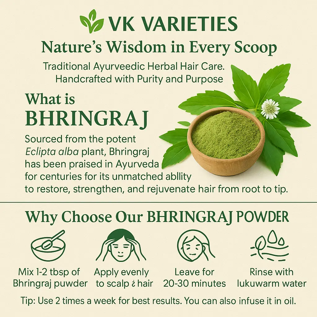 100% Pure Bhringraj Powder | Ayurvedic Hair Growth & Scalp Care | Natural Treatment for Hair Fall, Dandruff & Premature Greying | Herbal Hair Mask for Men & Women (60g)