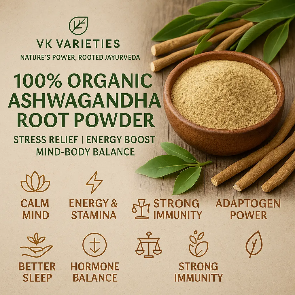 Organic Ashwagandha Powder – 100% Pure Root Powder | Natural Stress Relief & Energy Booster | Ayurvedic Adaptogen Supplement | Vegan, Gluten-Free, Non-GMO (60g)
