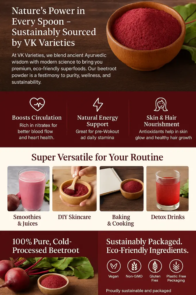 Organic Beetroot Powder – Natural Nitrate-Rich Superfood | Cold-Processed | Boosts Energy, Supports Skin, Hair & Heart Health | Vegan, Non-GMO, Gluten-Free