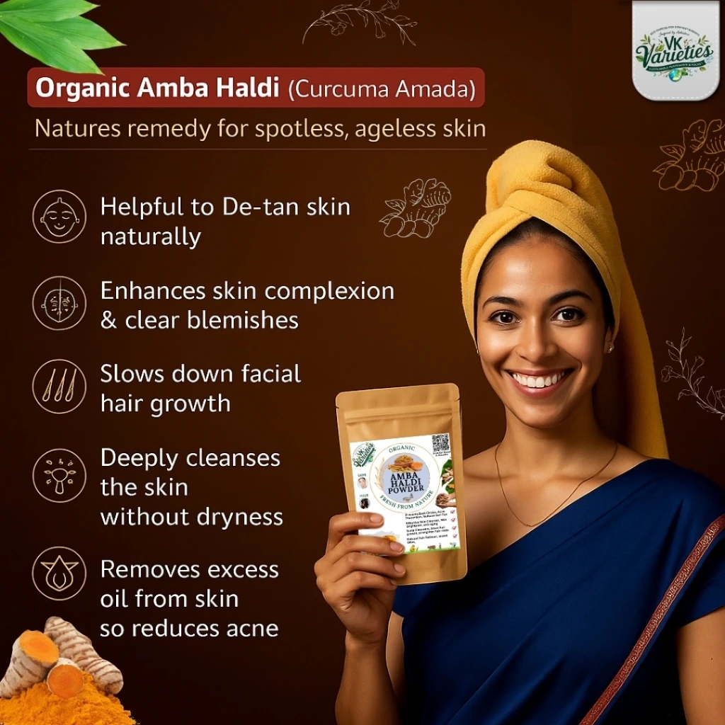 Pure Amba Haldi Powder | Wild Turmeric for Glowing Skin | Natural Herbal Haldi for Face Packs, Acne, Tan Removal & Skincare