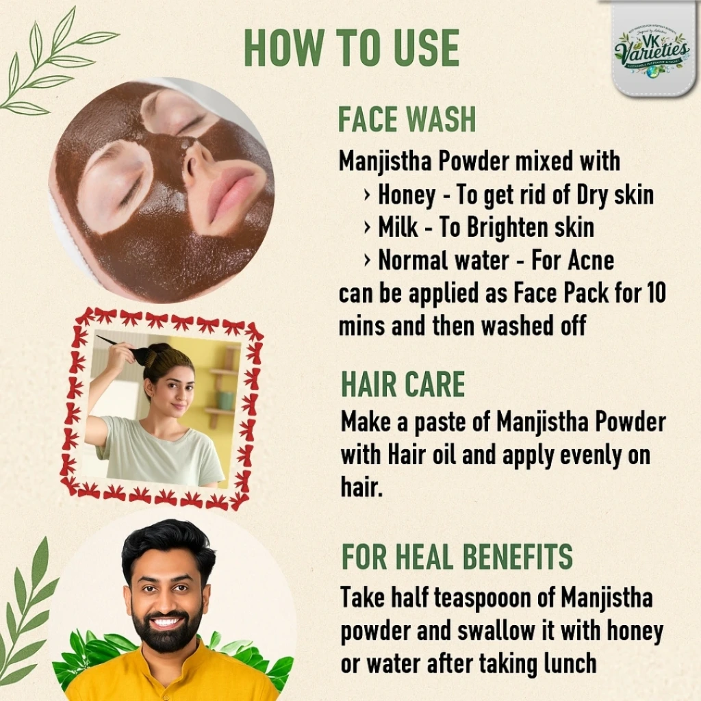 Premium Ayurvedic Manjistha Root Powder | Majith Organic, Indian Madder for Eating, Skin whitening, Face & Hair |  Skin Detox & Blood Purifier (60g)