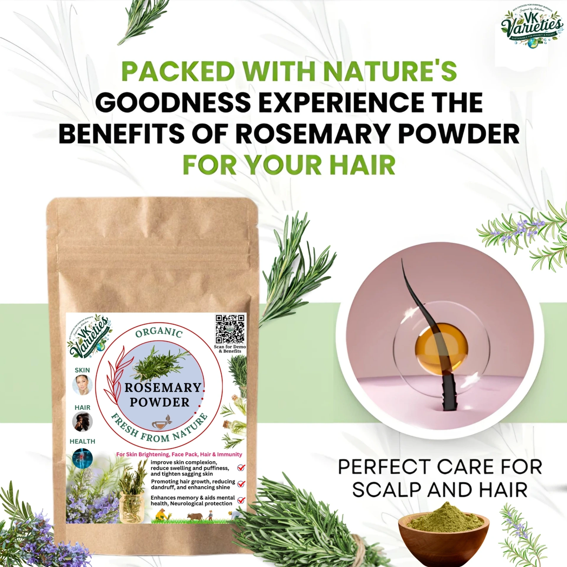 Premium Rosemary Powder | 100% Pure & Natural | Hair Growth & Skin Refreshment