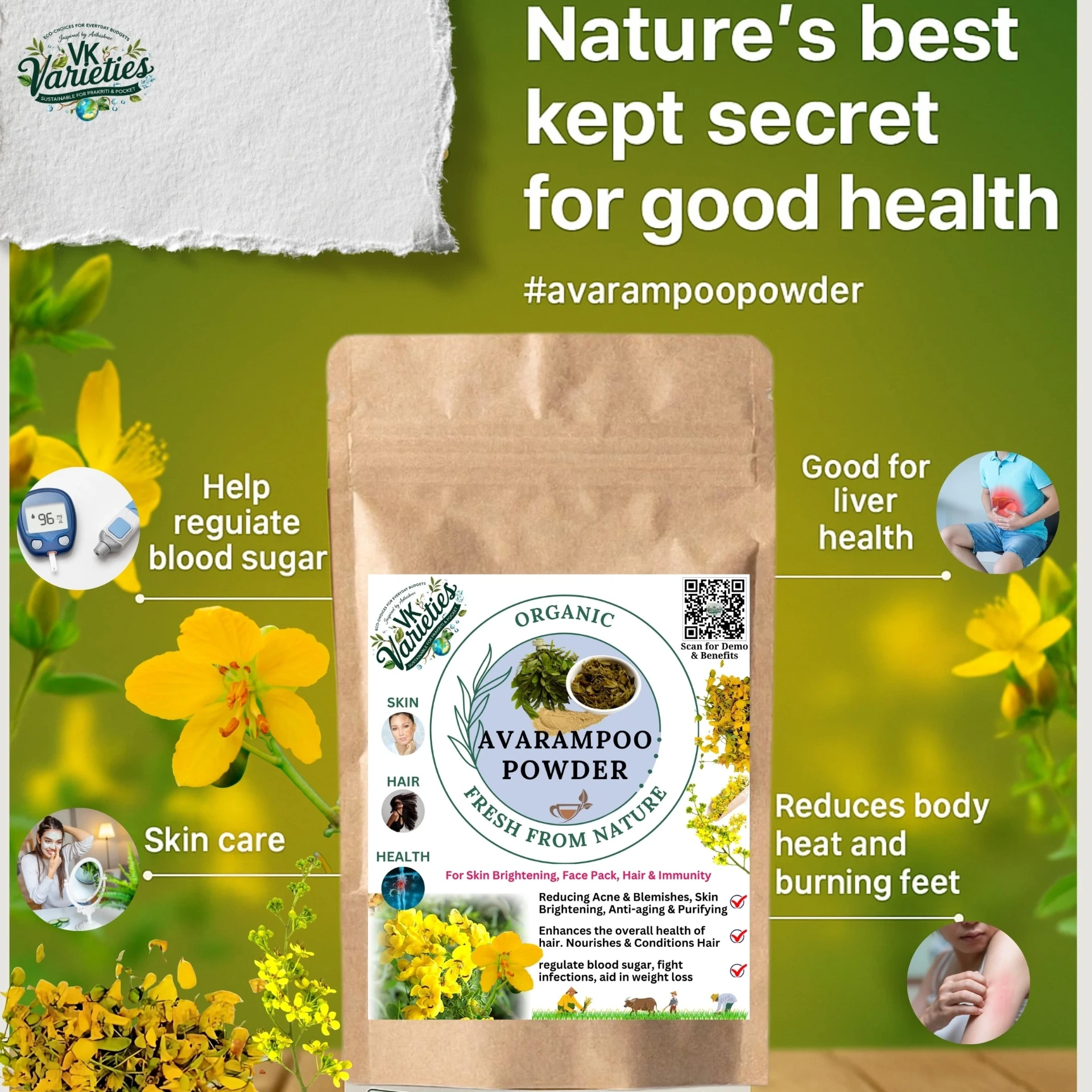 Avarampoo Powder (Senna auriculata) Traditional Skin & Health Cleanser | Natural Cooling Herb | अवर्तकी फूल (Avartaki Phool) (அவாரம் பூ) | Tarwar Phool