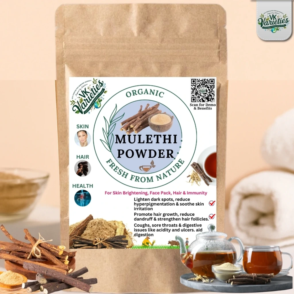 Pure Mulethi Powder | 100% Natural Licorice Root | Ayurvedic Skin Brightener & Hair Conditioner (60g)