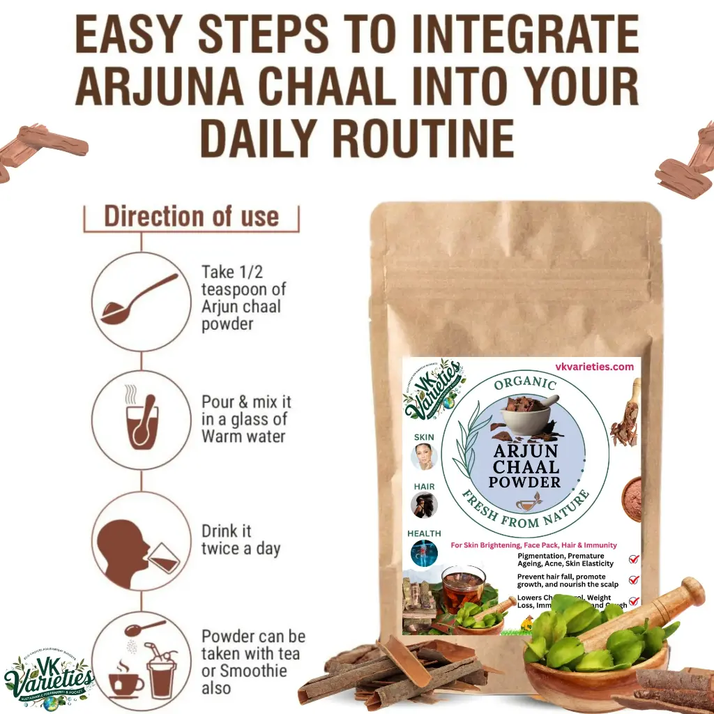 Pure Arjun Chaal Powder | 100% Natural Terminalia Arjuna Bark | Ayurvedic Heart & Skin Wellness Herb (60g)