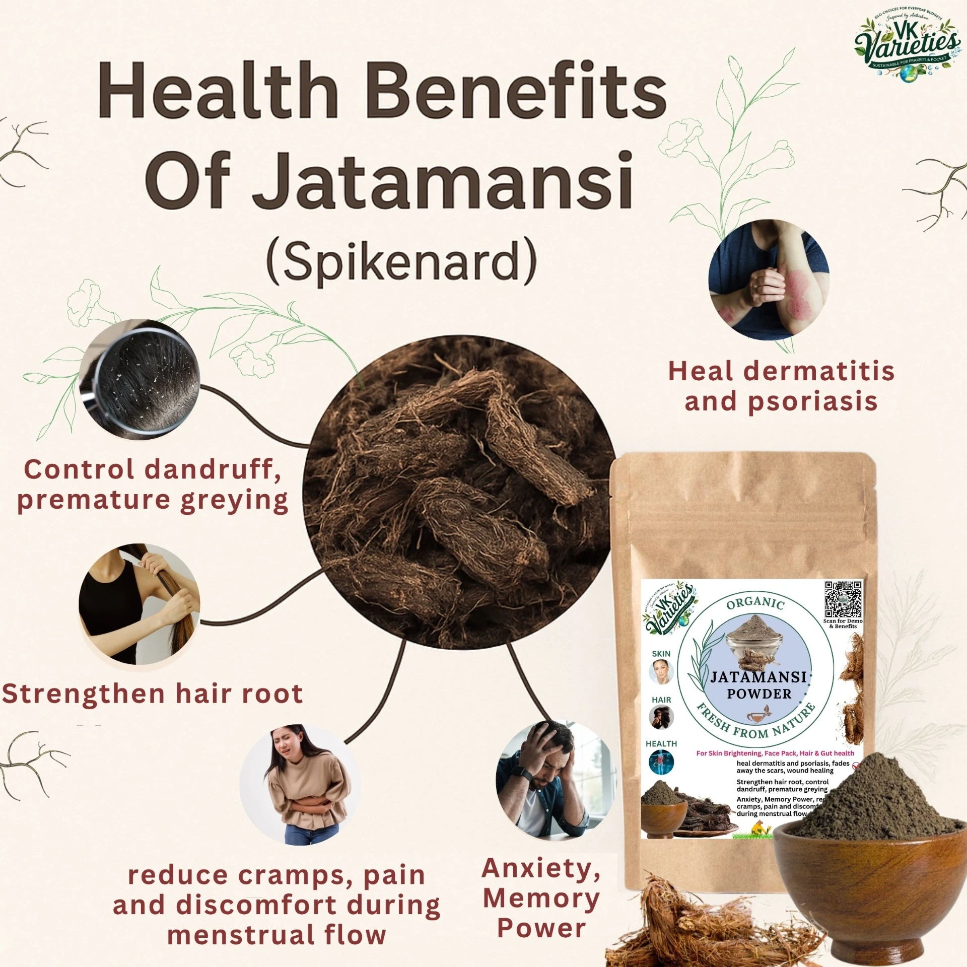 Pure Jatamansi Powder | 100% Natural Ayurvedic Calmness Herb | Hair Nourishment & Stress Relief (60g)