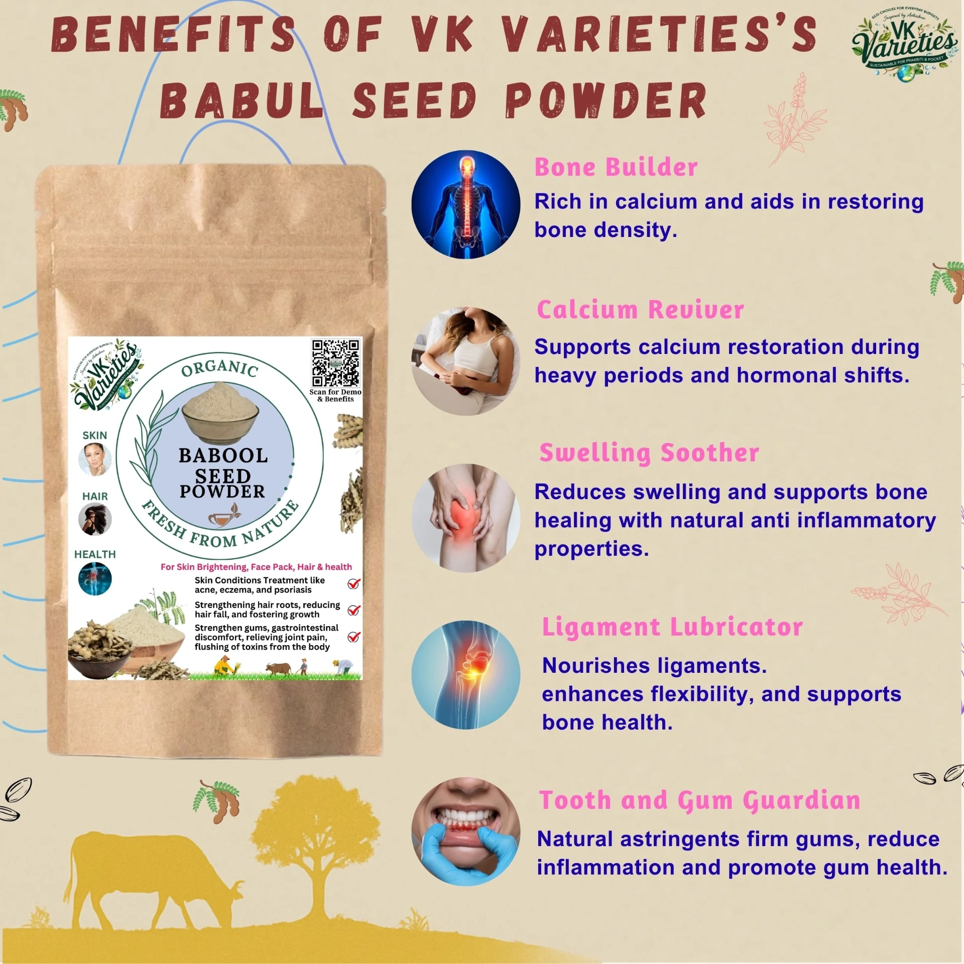 Pure Baval Beej Powder | 100% Natural Babool Seed Powder | Ayurvedic Gum & Skin Care Herb