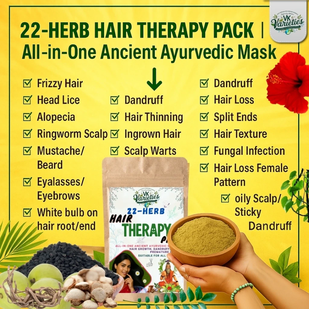 22-Herb Hair Therapy Pack | All-in-One Ancient Ayurvedic Mask for Hair Growth, Dandruff, Frizz Control & Premature Greying (60g)