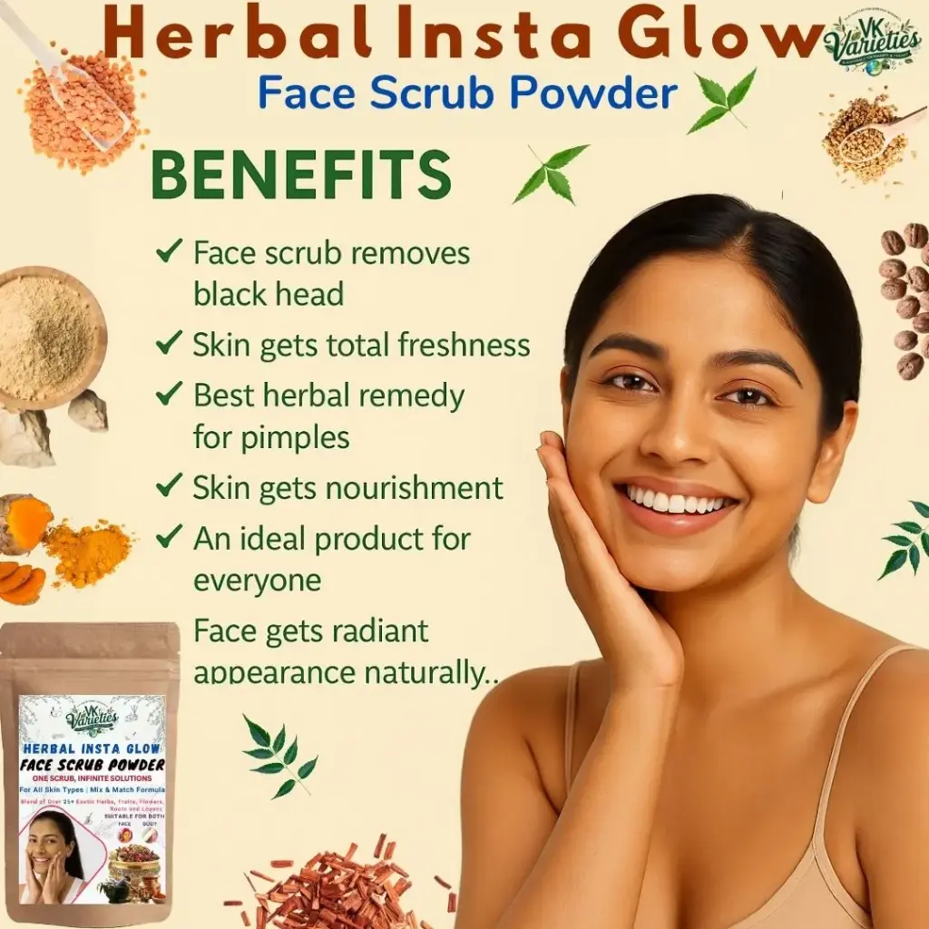 Herbal Insta Glow Face Scrub Powder | Natural Exfoliating Powder for Radiant Skin | Ayurvedic Skincare (60g)