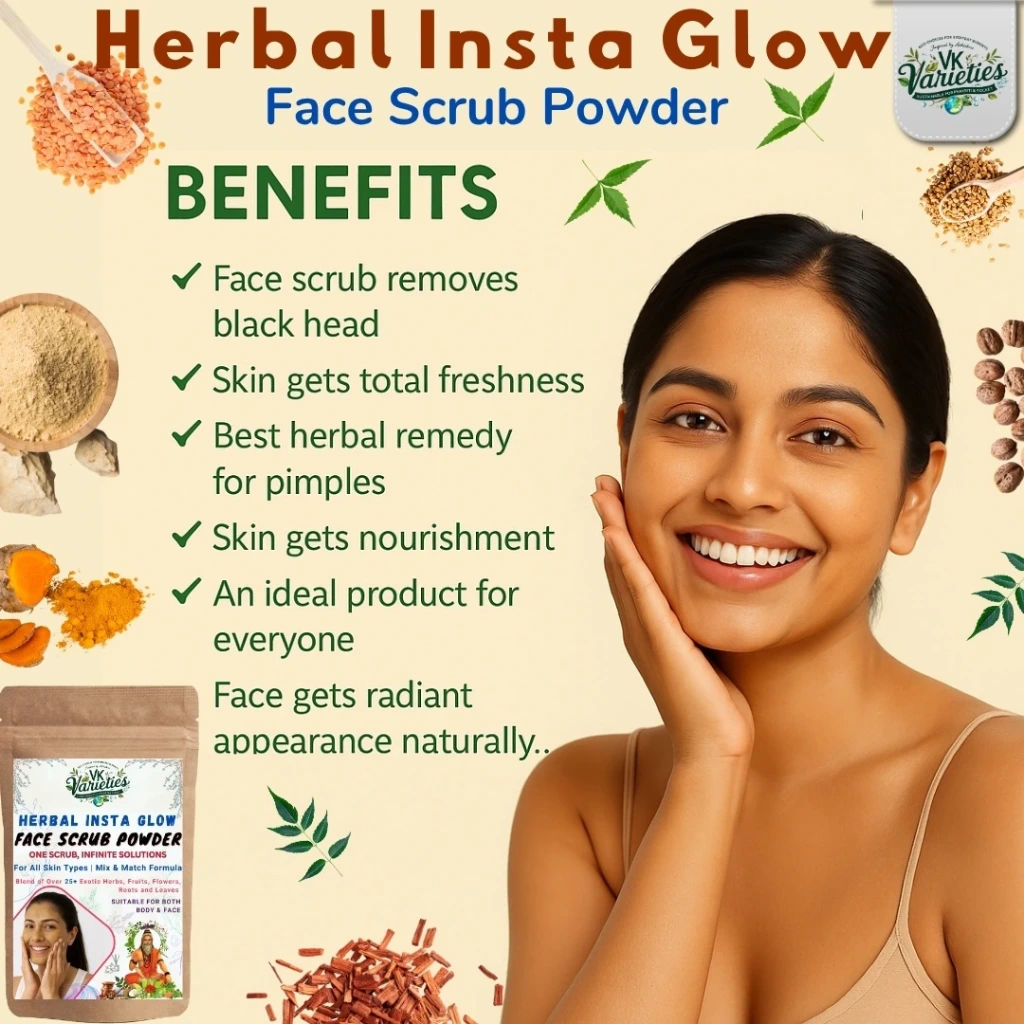 Herbal Insta Glow Face Scrub Powder | Natural Exfoliating Powder for Radiant Skin | Ayurvedic Skincare (60g)