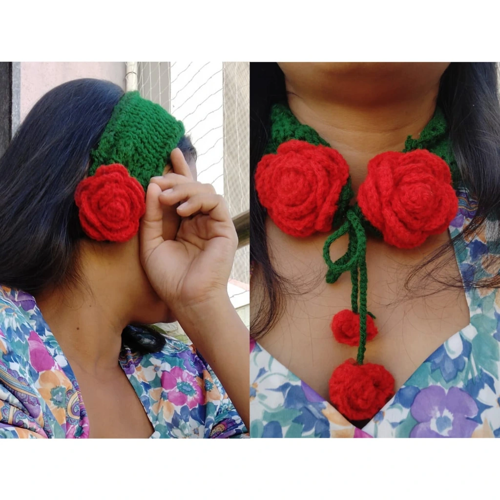 2-in-1 Crochet Rose Muff & Rose Collar Necklace | Handcrafted Reusable Lifestyle Accessory