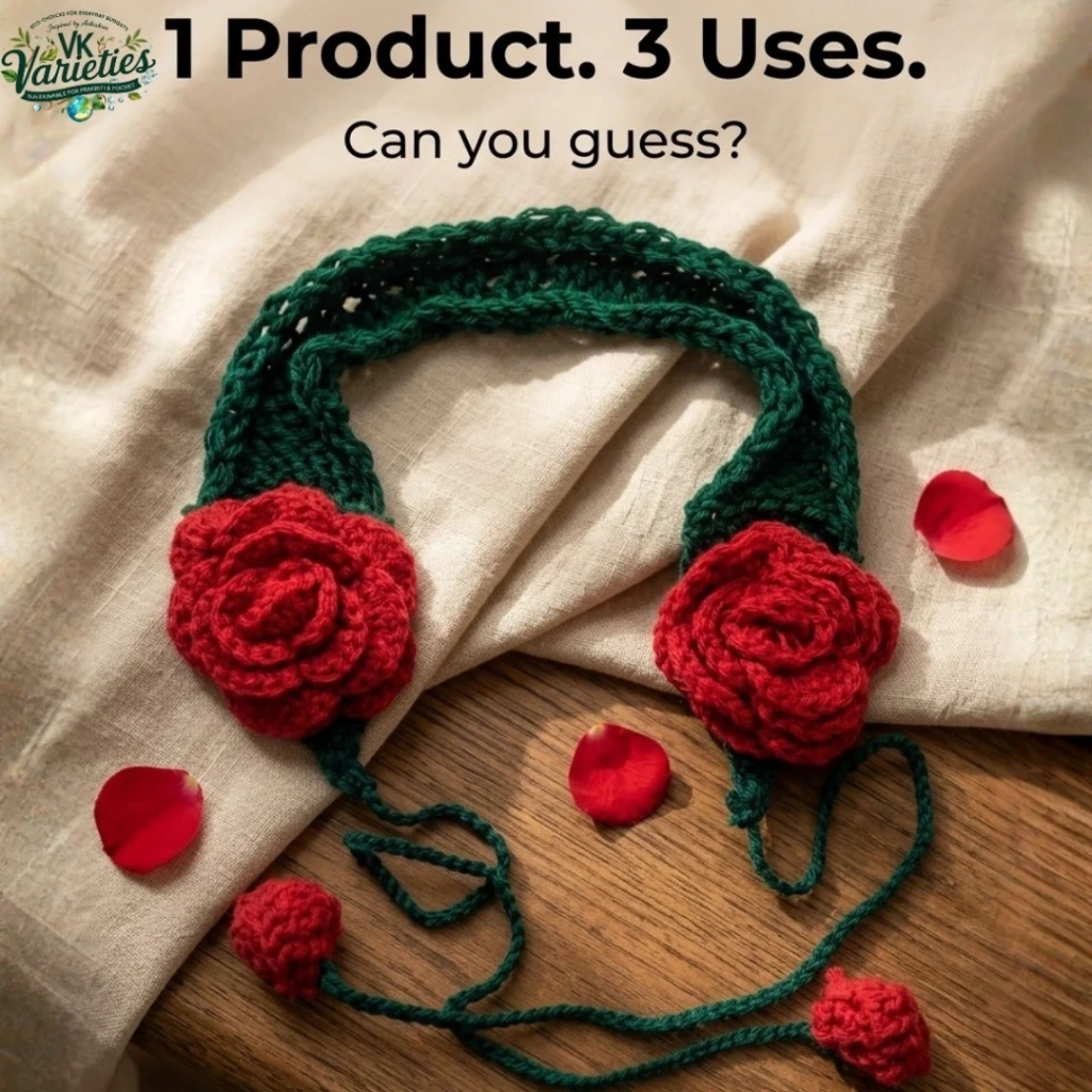 3-in-1 Crochet Rose Ear Muff, Hair Band & Rose Collar Necklace | Handcrafted Reusable Lifestyle Accessory
