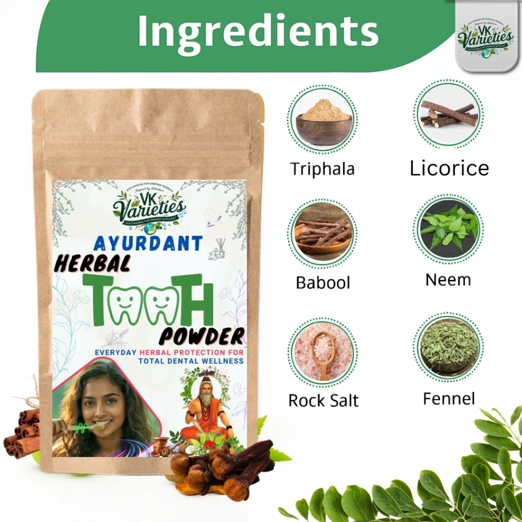 Ayurdant Herbal Tooth Powder | Ayurvedic and Natural All-in-One Oral Care | For Strong Teeth & Healthy Gums | 100% Natural & Fluoride-Free (60g)