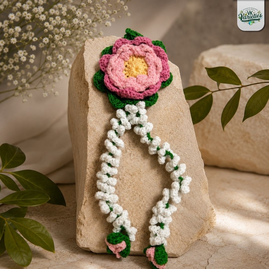 LotusBloom Crochet Gajra – Handmade Floral Hair Accessory for Traditional & Festive Styling