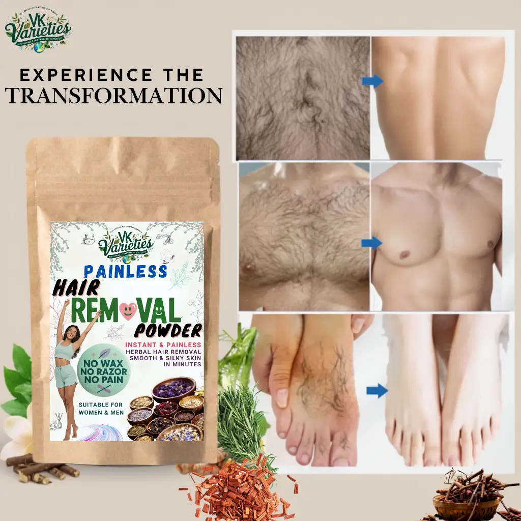 Painless Herbal Hair Removal Powder | Natural Hair Remover with Multani Mitti, Aloe & Haldi for Smooth Skin